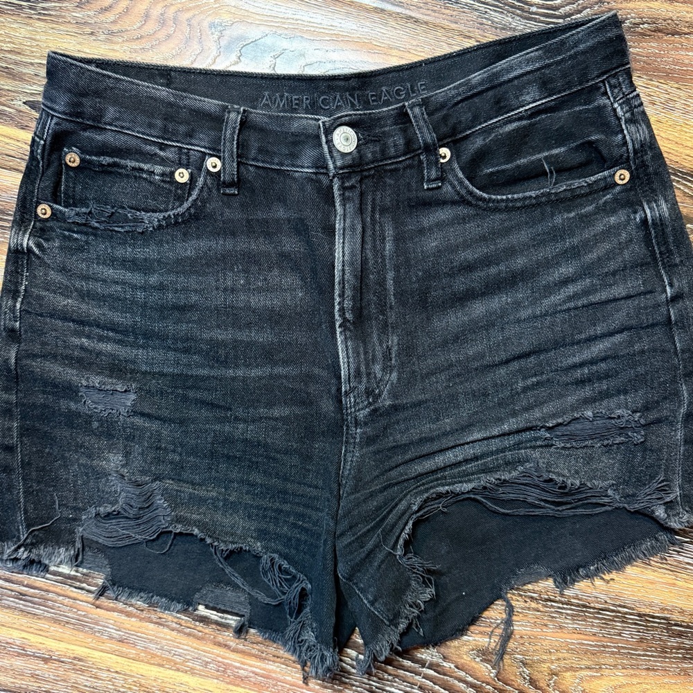 American Eagle Black Distressed Denim Shorts
